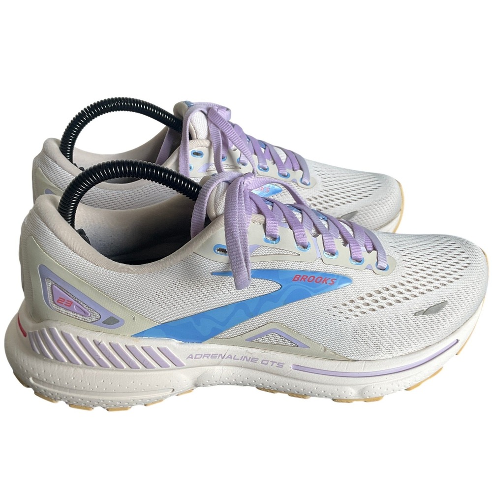 Brooks Adrenaline GTS 23 Womens 8.5 B Running Shoes White Blue Lilac 1203811B144